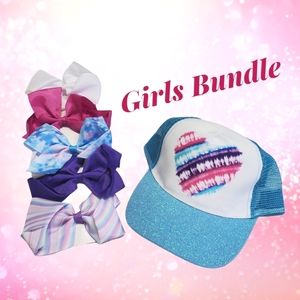 NWOT Girls Bundle Girls' Cap Tye Dye Heart & Hair Bows 5 Pack